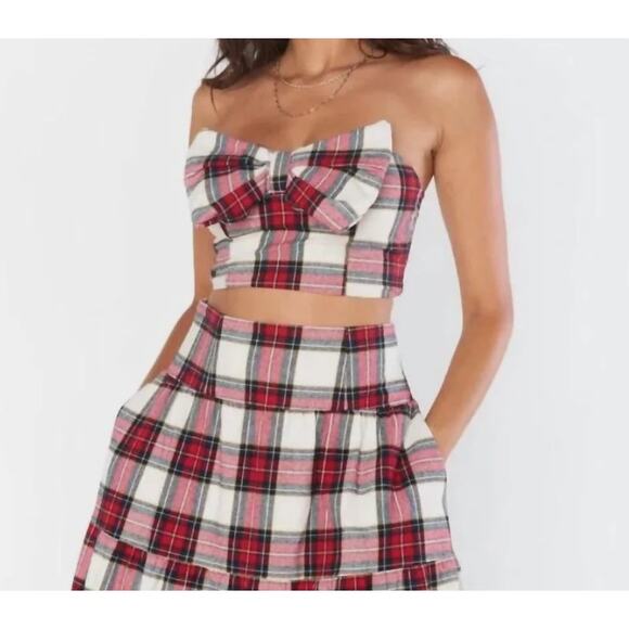 Show Me Your Mumu Plaid Bow Tube Top Large NWT - Picture 9 of 9
